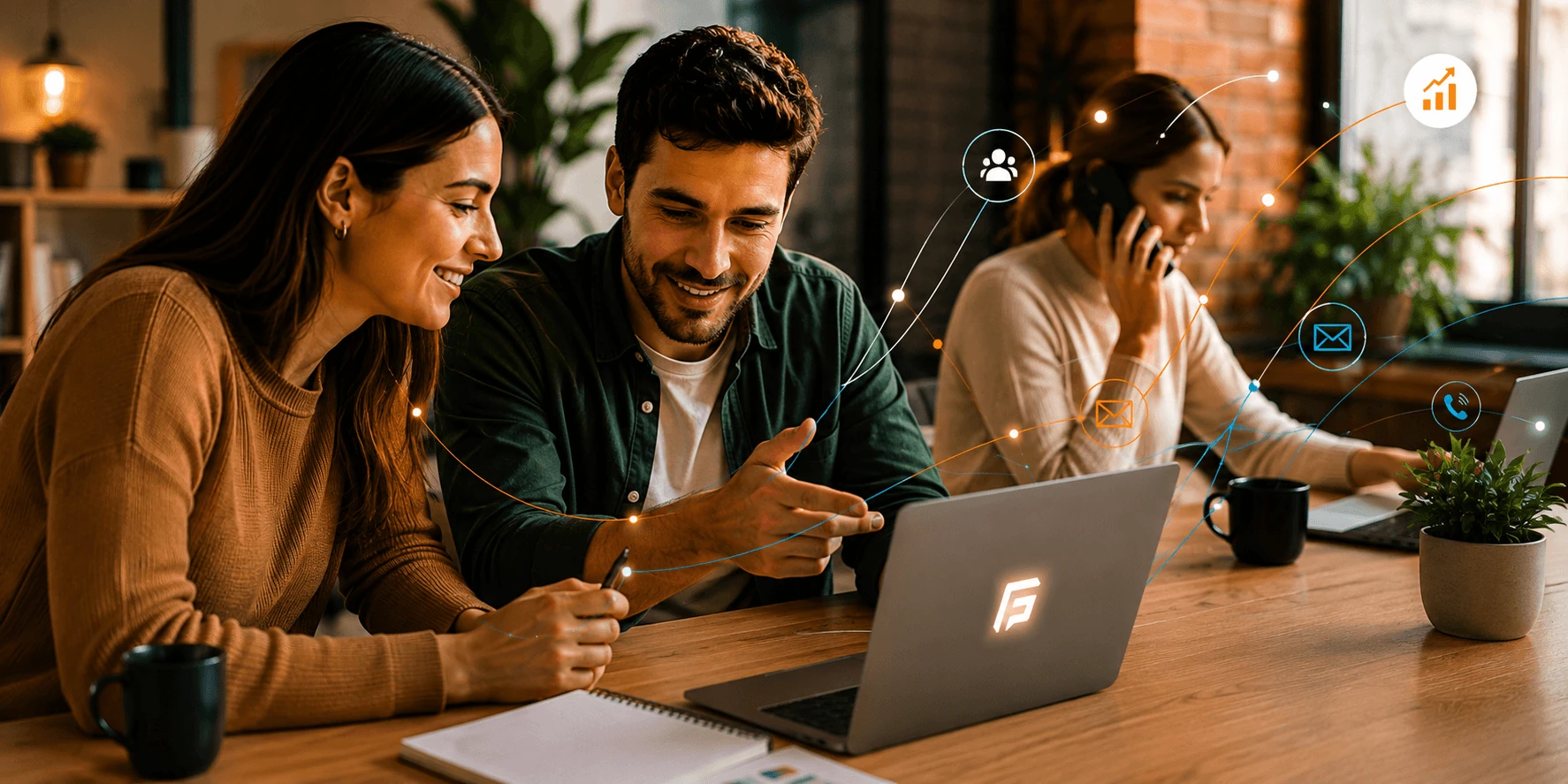 Equipo de gestión comercial trabajando en una campaña